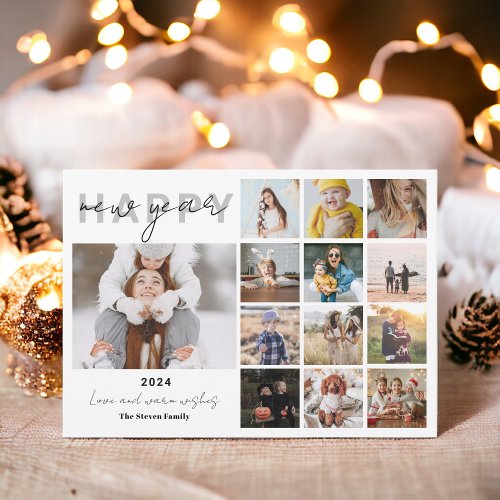 Happy New Year in review script 15 photos black Holiday Card
