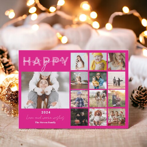 Happy New Year in review script 15 photos hot pink Holiday Card