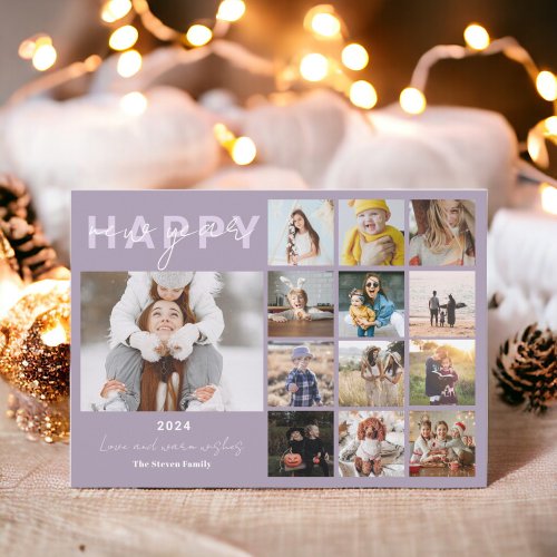 Happy New Year in review script 15 photos lavender Holiday Card