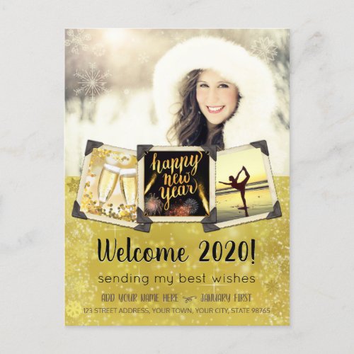 Happy New Year Instagram Vintage Photo Frame Gold Holiday Postcard