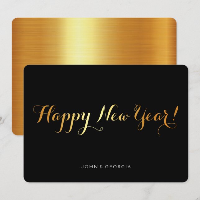 Happy New Year invitation card black and gold (Front/Back)