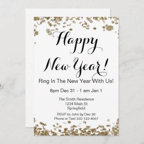 Happy New Year Invitation with gold and black