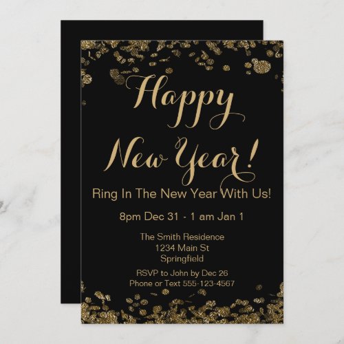 Happy New Year Invitation with gold and black