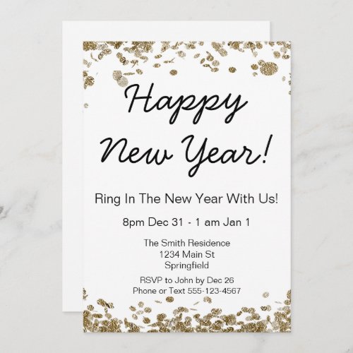 Happy New Year Invitation with gold and black