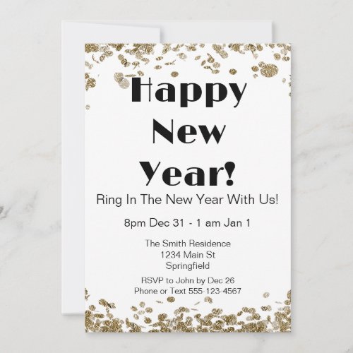 Happy New Year Invitation with gold and black