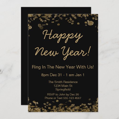 Happy New Year Invitation with gold and black