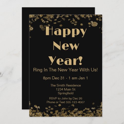 Happy New Year Invitation with gold and black