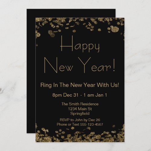 Happy New Year Invitation with gold and black