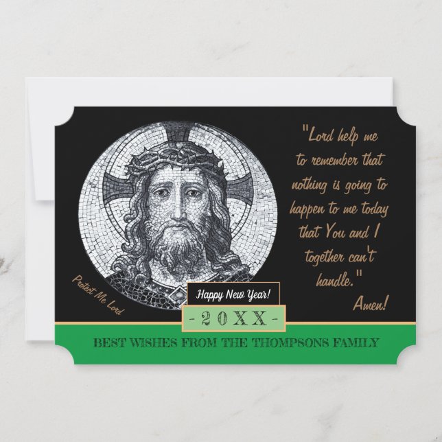 Happy New Year & Jesus Christ Prayer "Protect Me" Holiday Card (Front)
