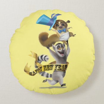 Happy New Year Julien And Mort Round Pillow by madagascar at Zazzle