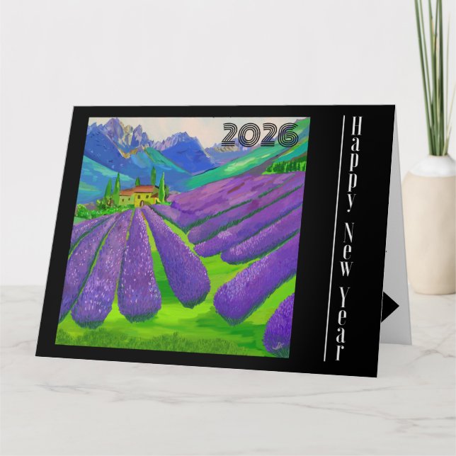 Happy New Year - Lavender fields in front of mount Card (Front)