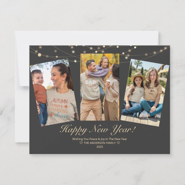Happy New Year Lights Family Photo Note Card (Front)