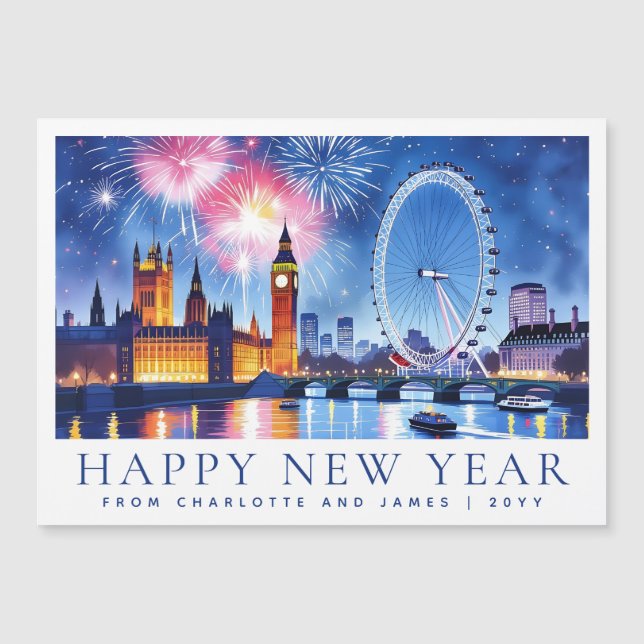 Happy New Year London Fireworks Magnetic Card (Front)