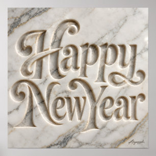 Happy New Year Marble Engraved Poster