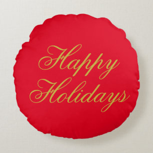 Happy New Year Merry Christmas Holiday Season Round Pillow