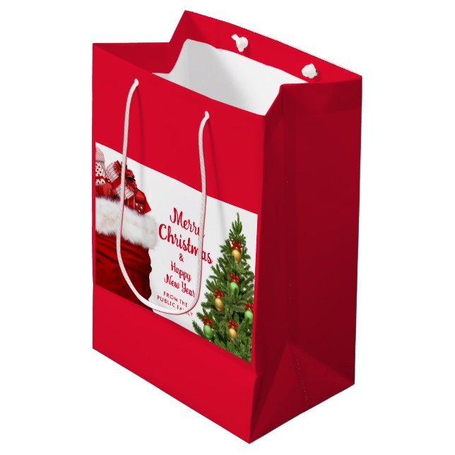 Happy New Year Merry Christmas Red Modern Round Medium Gift Bag (Front Angled)
