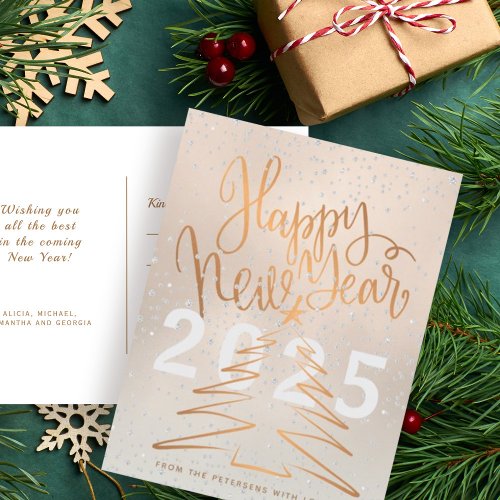 Happy New Year Metallic Copper Rose Gold Holiday Postcard