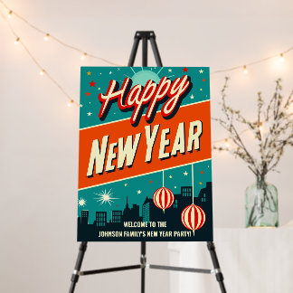 Happy New Year Mid Century Modern Style Foam Board