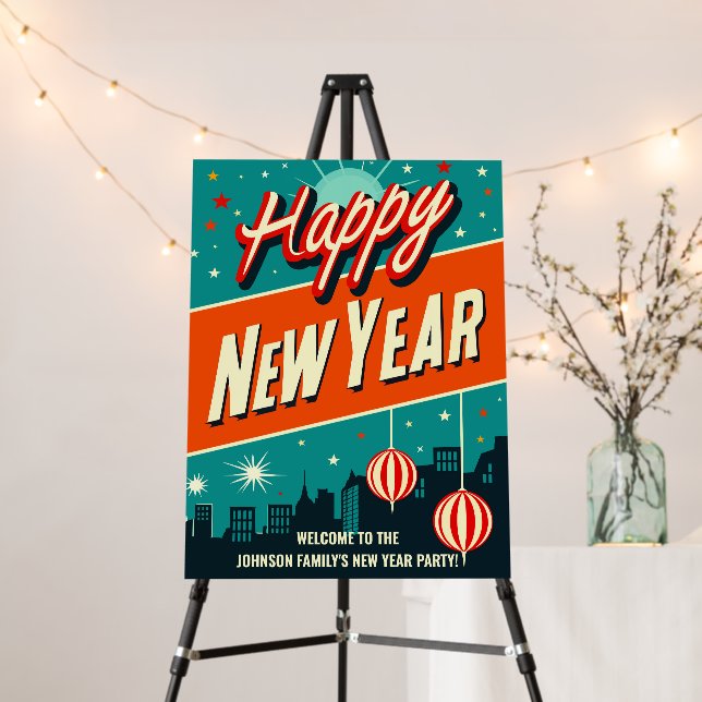 Happy New Year Mid Century Modern Style Foam Board (In Situ (Stand))