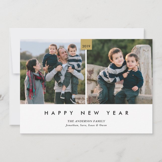 Happy New Year | Minimal 2 Photo Holiday Card (Front)