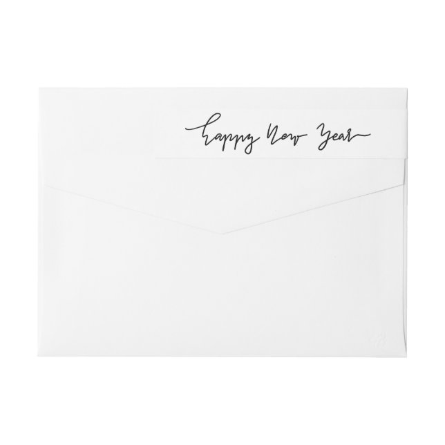 Happy New Year Minimal Handwritten Script Wrap Around Label (Back)