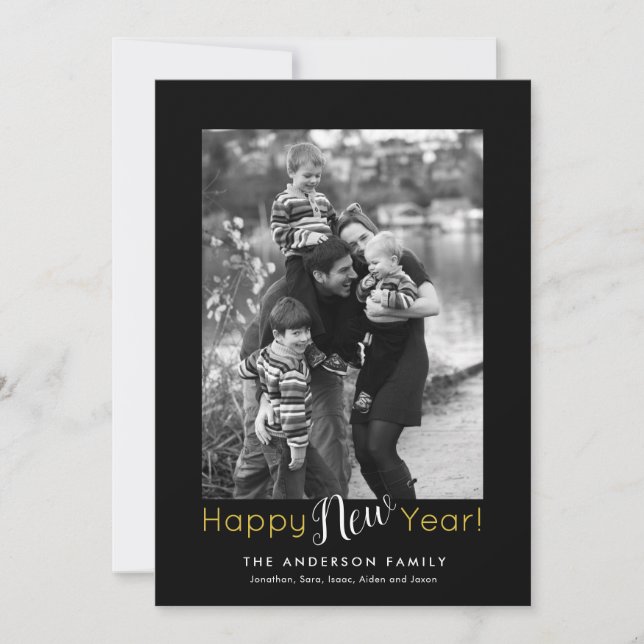 Happy New Year Minimal | Vertical Photo Holiday Card (Front)