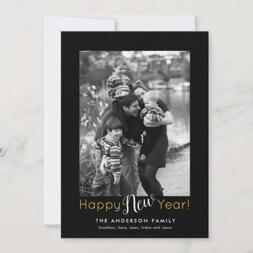 Happy New Year Minimal  Vertical Photo Holiday Card