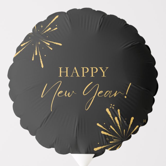 Happy New Year minimalist fireworks black Balloon (Front)