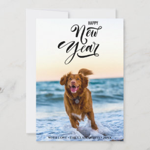 HAPPY NEW YEAR   Minimalist Modern Script Photo Holiday Card