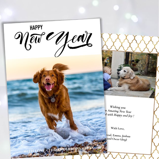 HAPPY NEW YEAR | Minimalist Modern Script Photo Holiday Card (Creator Uploaded)