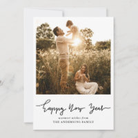 Happy New Year Minimalist Modern Script | Photo Holiday Card