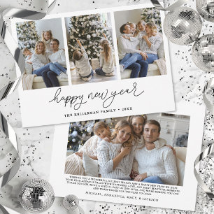 Happy New Year Minimalist Script Elegant Photo Holiday Card