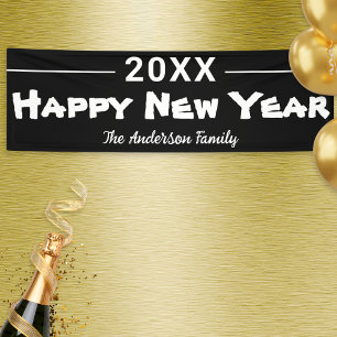 Happy New Year Modern Black Festive Banner