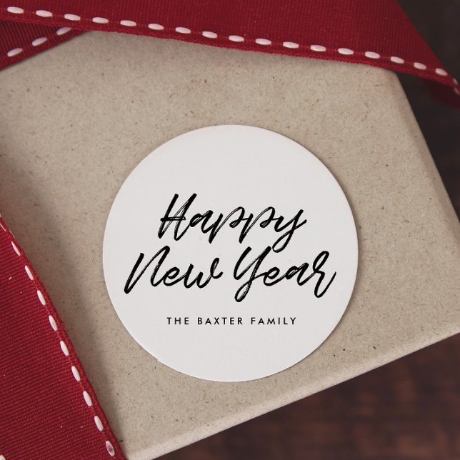 Happy New Year modern black font Classic Round Sticker (Creator Uploaded)