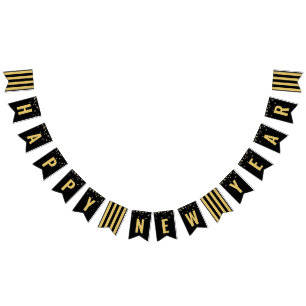 Happy New Year Modern Black Gold Party Bunting Flags