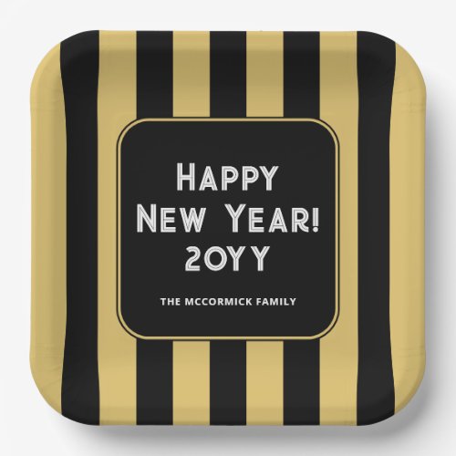 Happy New Year Modern Black Gold Party Paper Plates