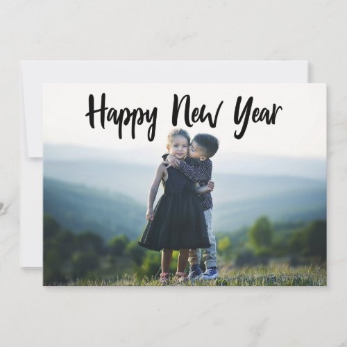 Happy New Year Modern Black Typography Chic Photo Holiday Card