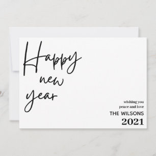 happy new year, modern black white stripe photo holiday card
