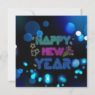 Happy new year modern blue neon CARD