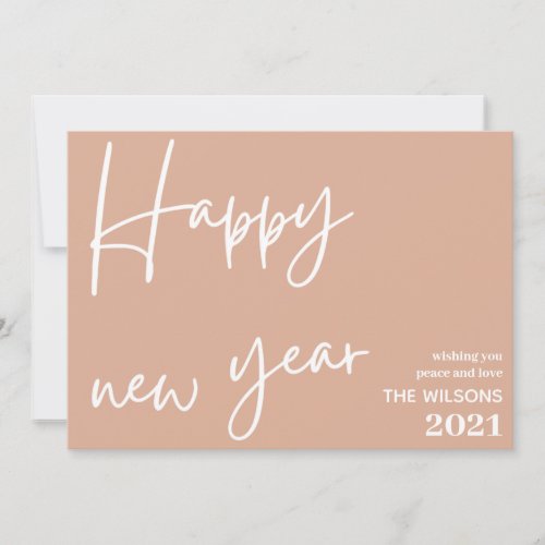 happy new year modern blush pink white photo holiday card