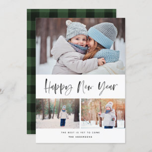 Happy New Year Modern Brush Script Photo Holiday Card
