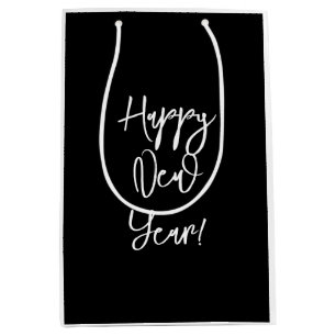 HAPPY NEW YEAR! Modern Chic Black White Cheers Medium Gift Bag