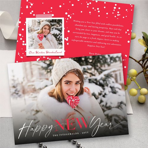 Happy New Year Modern Classic Typography Photo Holiday Card