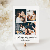 Happy New Year Modern Four Photo Collage Holiday Card