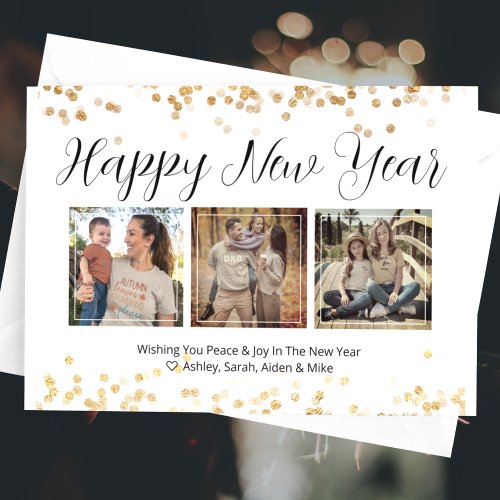 Happy New Year Modern Gold Photo Card