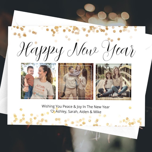 Happy New Year Modern Gold Photo Card (Creator Uploaded)