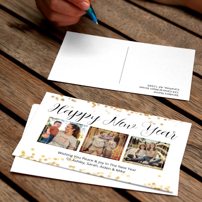 Happy New Year Modern Gold Photo Holiday Postcard (Creator Uploaded)