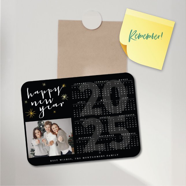 Happy New Year Modern Gold Starburst 2025 Calendar Magnet (Happy New Year Modern Gold Starburst 2025 Calendar Flexible Magnet @ fat_fa_tin)