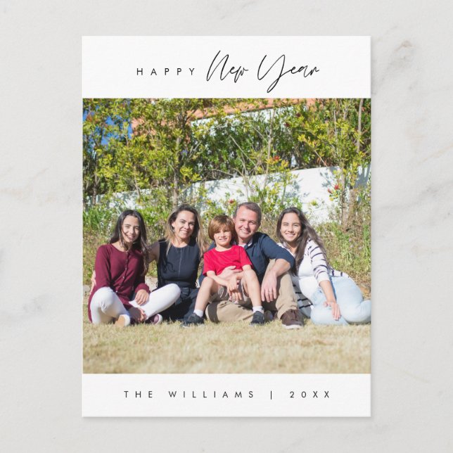 Happy New Year, Modern Greeting Family Photo  Postcard (Front)