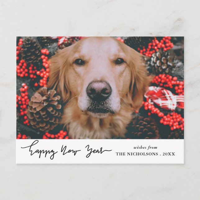 Happy New Year Modern Holiday Dog Pet Photo Postcard (Front)